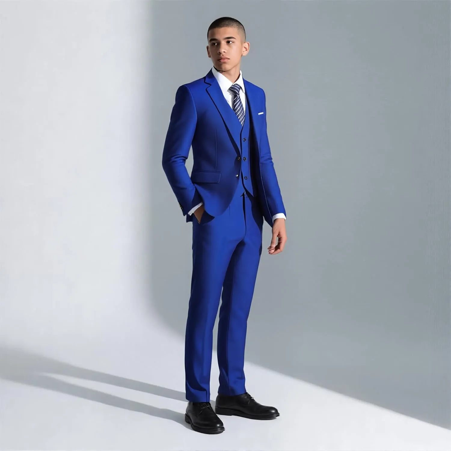 Rogers & Morris Suits for Men Slim fit 3 Piece Solid Essential One Button Suit Set Blazer with Pants and Vest