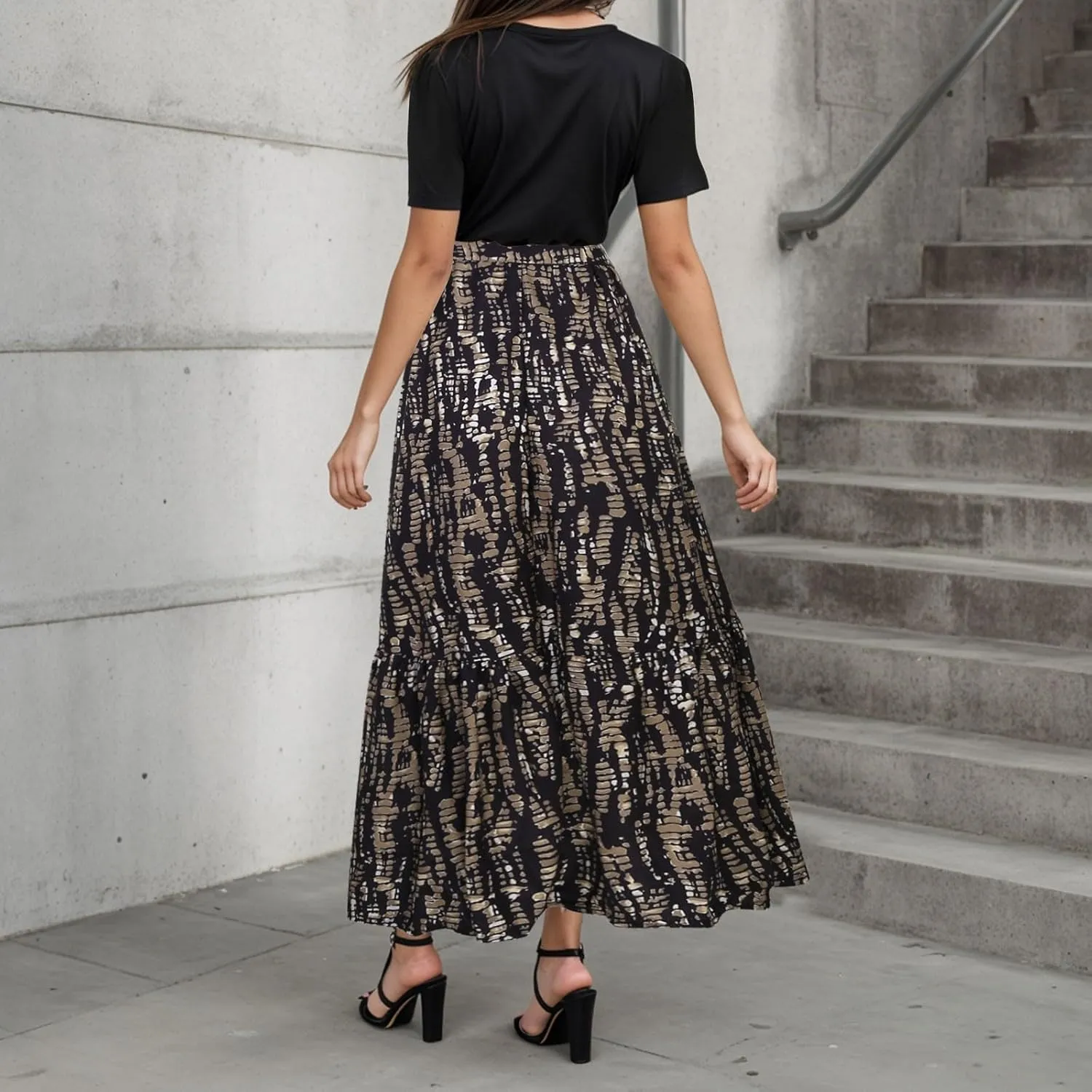 Rvidbe Summer Dresses for Women 2025 Floral Print Wrap Short Sleeve Maxi Dress Casual Patchwork Ruffle Hem A Line Sundress