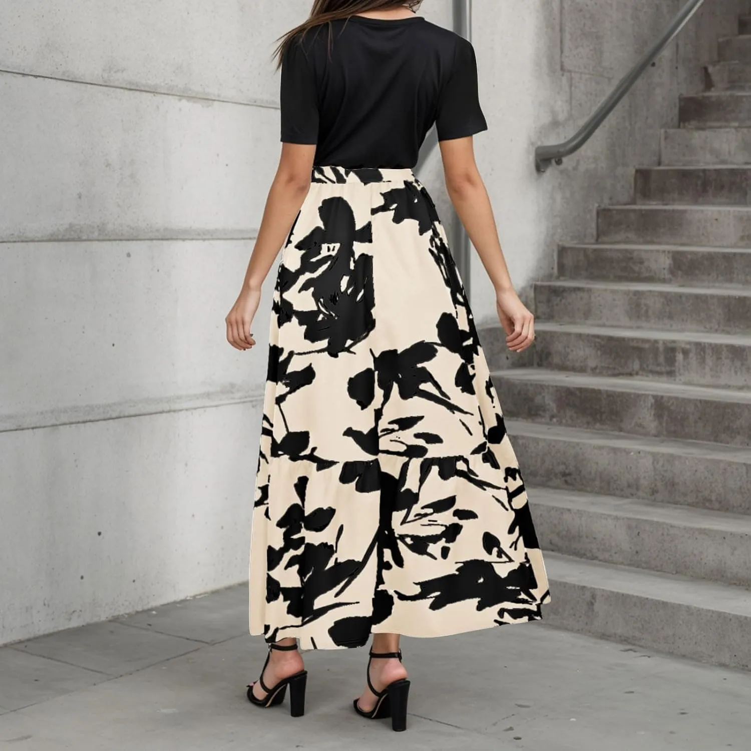 Rvidbe Summer Dresses for Women 2025 Floral Print Wrap Short Sleeve Maxi Dress Casual Patchwork Ruffle Hem A Line Sundress
