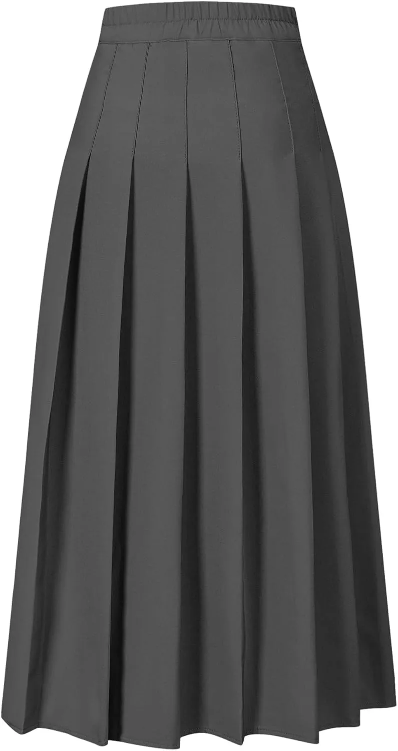 SANGTREE Women's Girls A-Line Long Pleated High Waist Fashion Skirt, School Uniform Cosplay