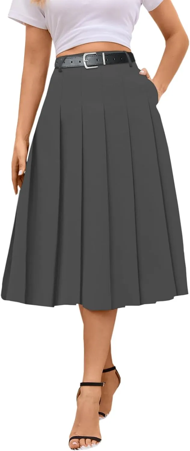 SANGTREE Women's Girls A-Line Long Pleated High Waist Fashion Skirt, School Uniform Cosplay