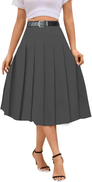 SANGTREE Women's Girls A-Line Long Pleated High Waist Fashion Skirt, School Uniform Cosplay