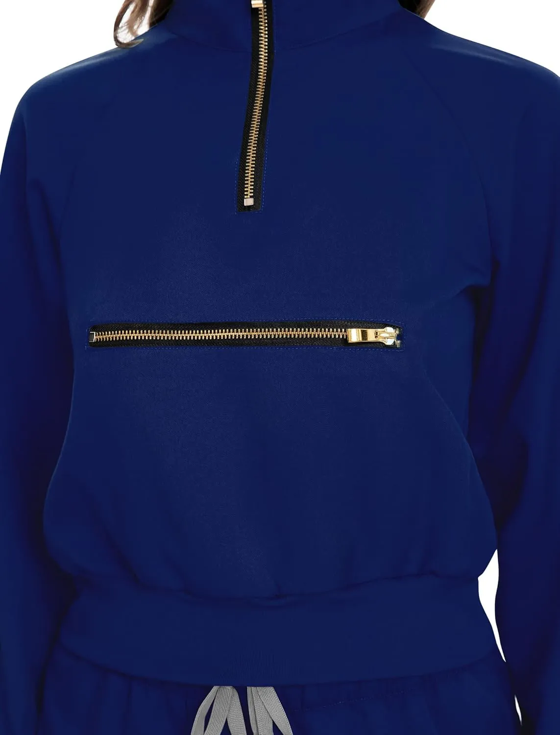 Scrub for Women Set-Long Sleeve Scrub Top with Zipper & Jogger Pants Medical Uniform Suit