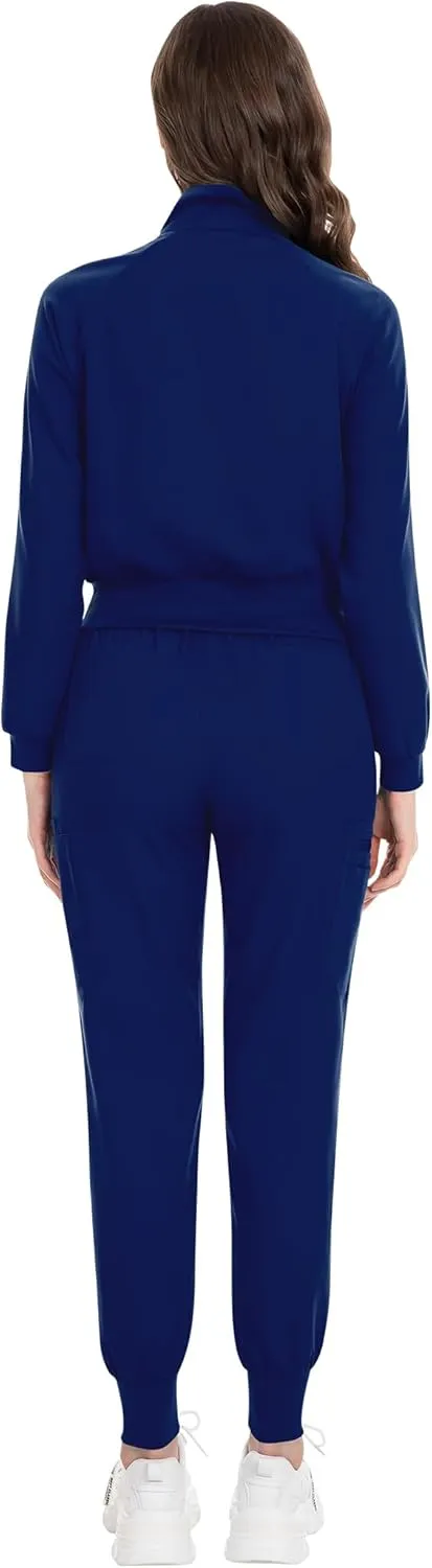 Scrub for Women Set-Long Sleeve Scrub Top with Zipper & Jogger Pants Medical Uniform Suit