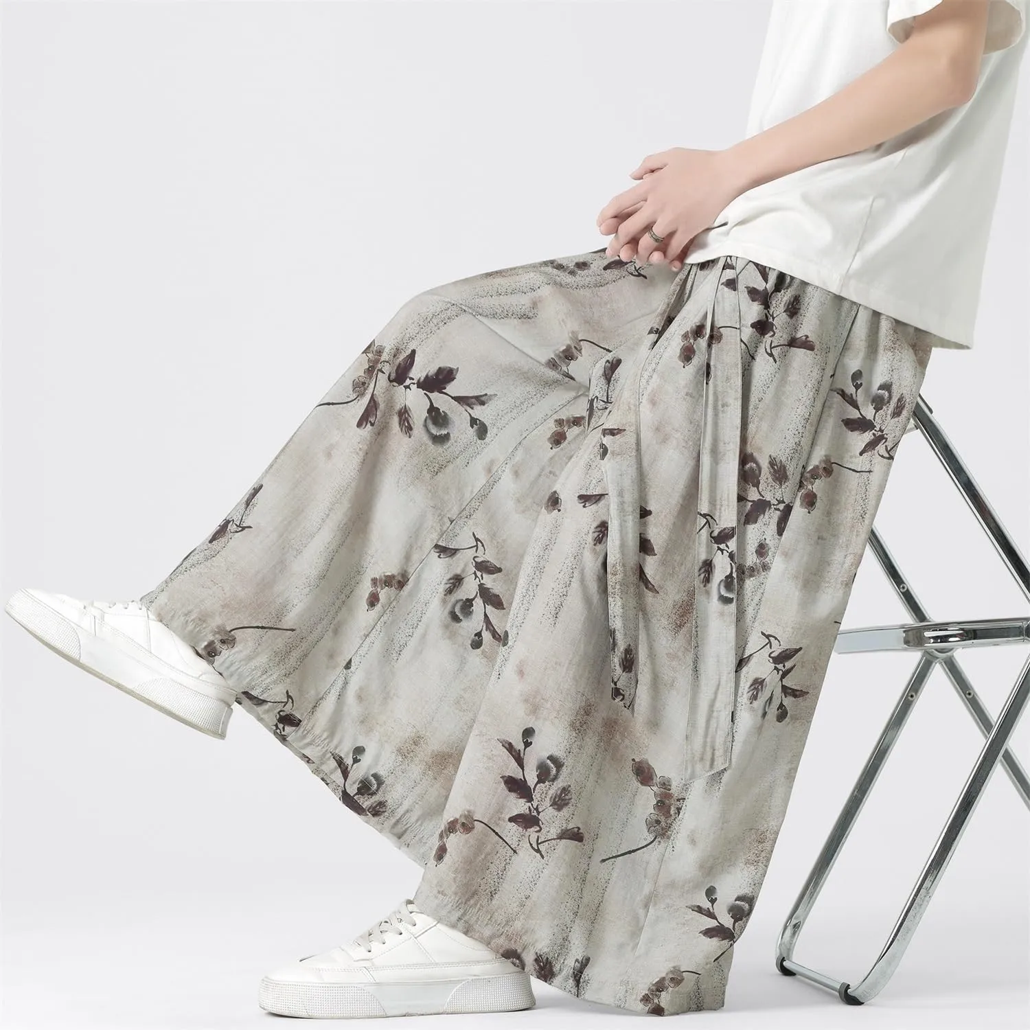 Seidarise Men's Wide Leg Casual Harem Linen Japanese Yoga Harem Pants Hip hop Joggers Baggy