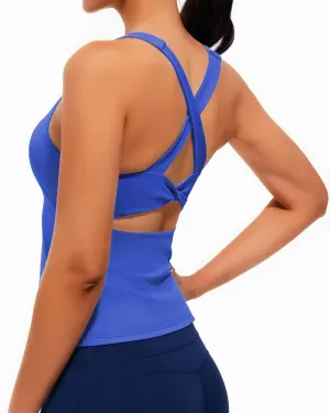Smooth Workout Tank Top with Built-in Bra for Women Cross Back Athletic Yoga Tops Stretchy Sports Camisole for Gym Pilates