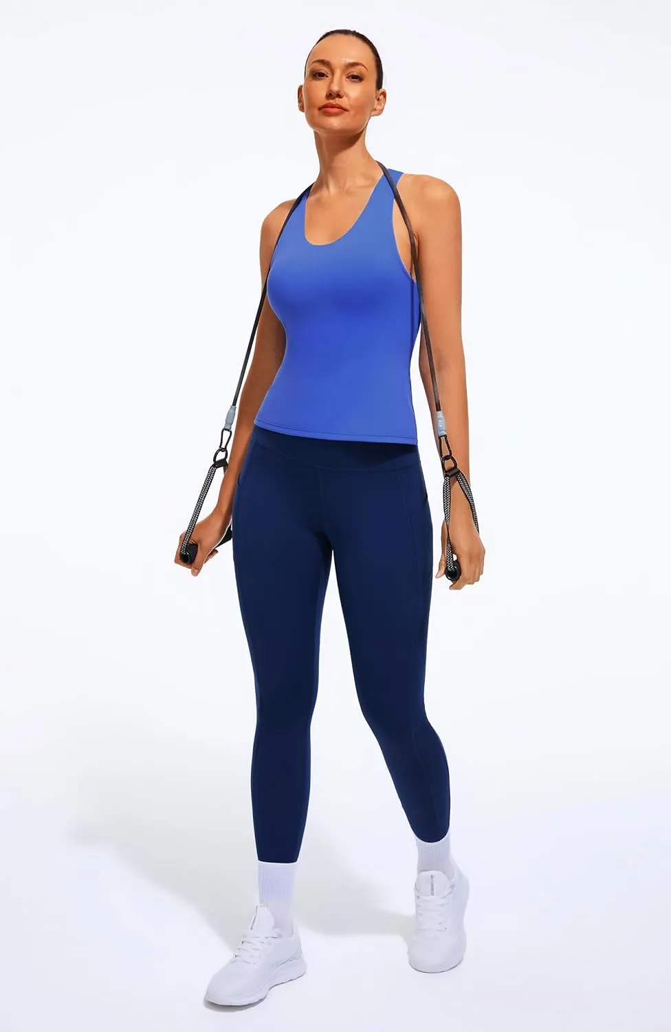 Smooth Workout Tank Top with Built-in Bra for Women Cross Back Athletic Yoga Tops Stretchy Sports Camisole for Gym Pilates