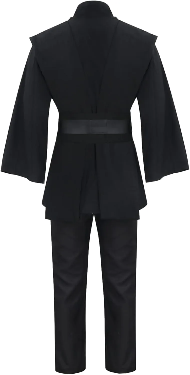SOLOTIMES Adult Men Jedi Tunic Costume Knight Hooded Robe Uniform Full Set Black Halloween Cosplay Cloak Cape Outfit Suit