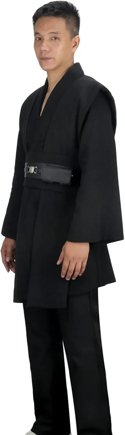 SOLOTIMES Adult Men Jedi Tunic Costume Knight Hooded Robe Uniform Full Set Black Halloween Cosplay Cloak Cape Outfit Suit