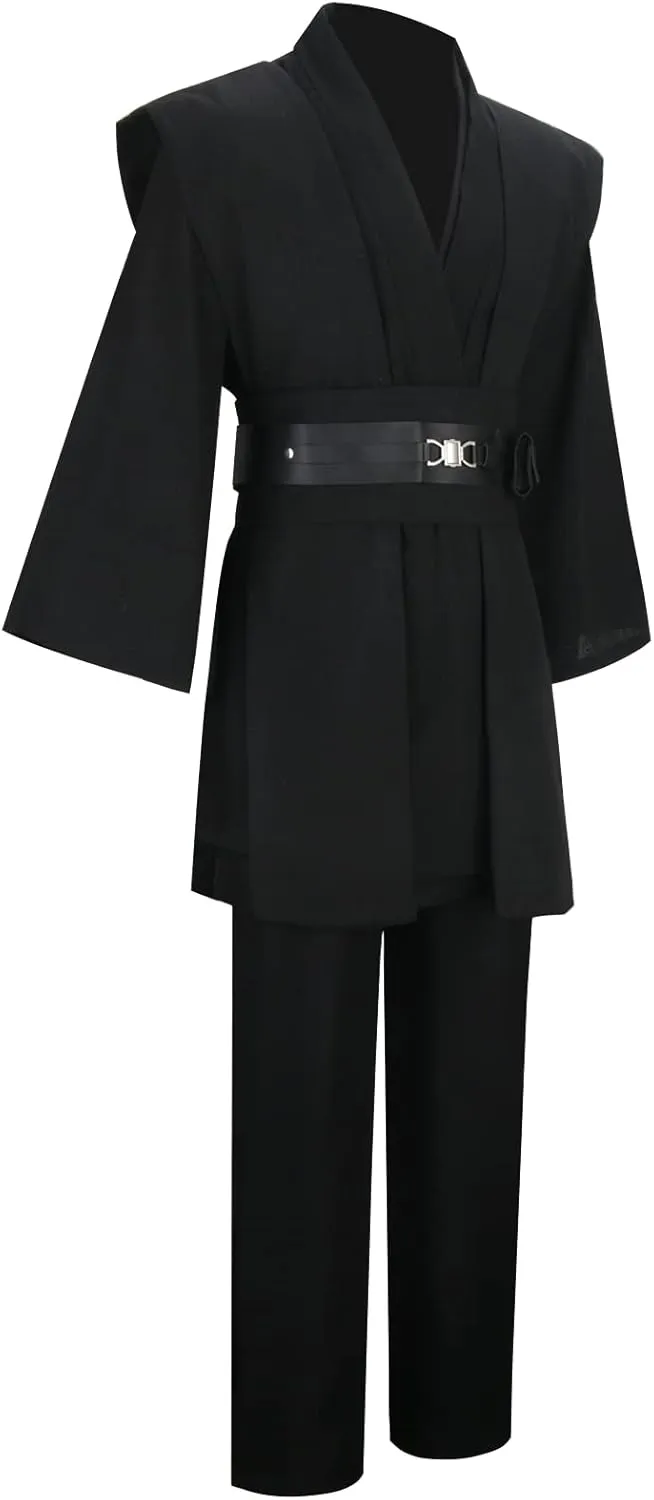 SOLOTIMES Adult Men Jedi Tunic Costume Knight Hooded Robe Uniform Full Set Black Halloween Cosplay Cloak Cape Outfit Suit