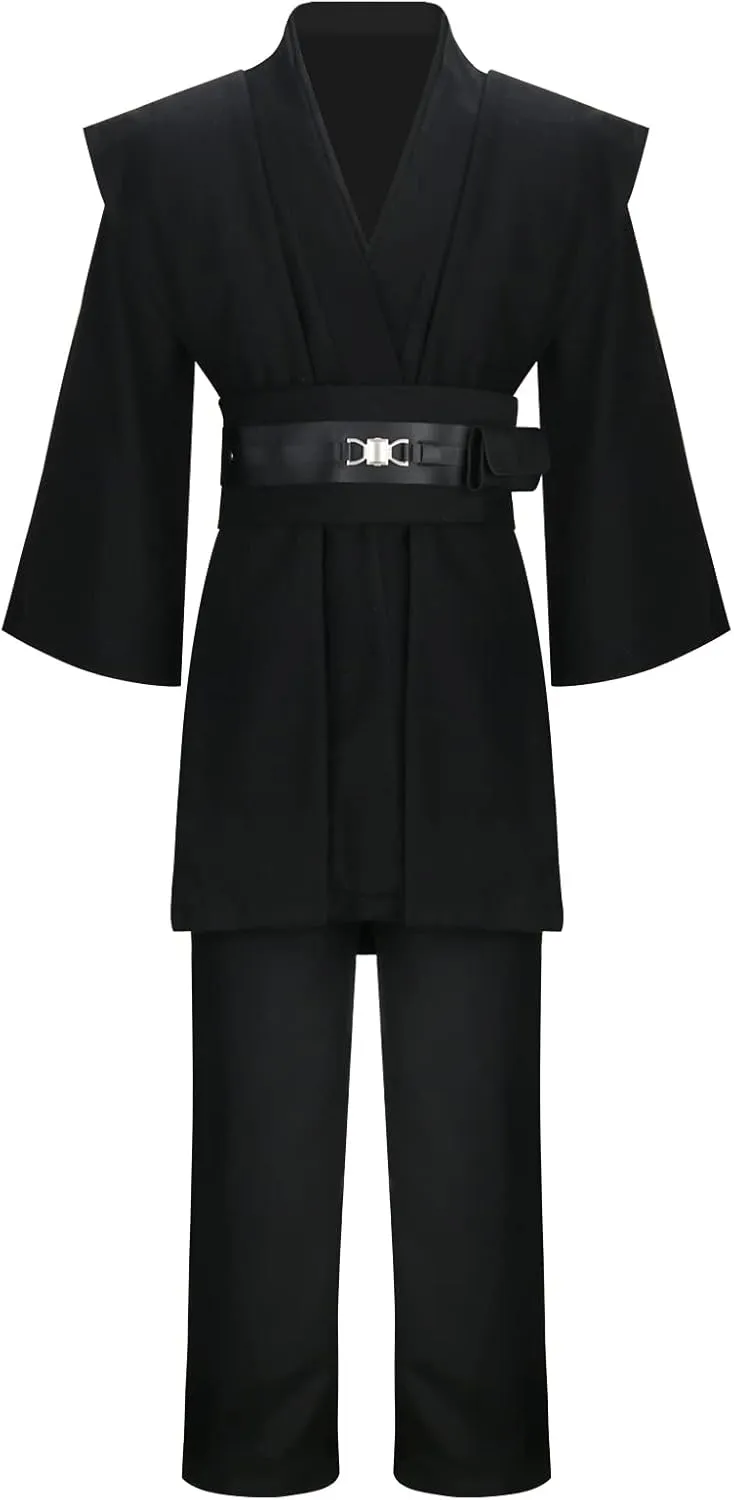 SOLOTIMES Adult Men Jedi Tunic Costume Knight Hooded Robe Uniform Full Set Black Halloween Cosplay Cloak Cape Outfit Suit
