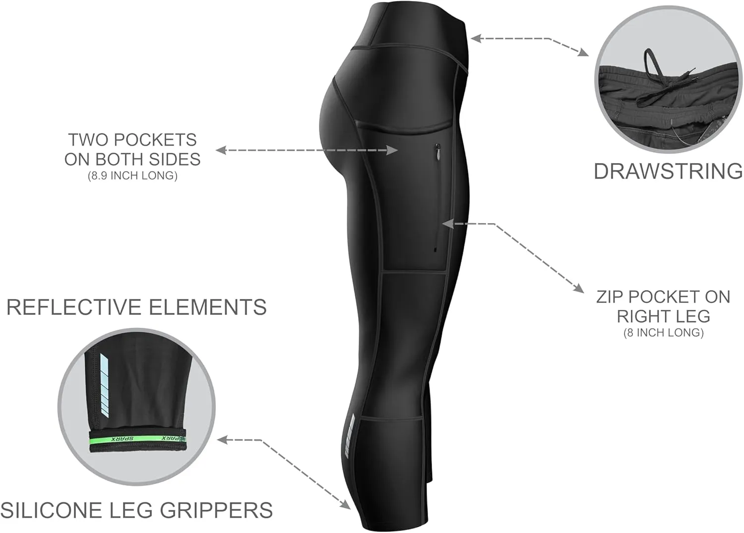Sparx Women Padded Bike Pants Cycling Shorts Bicycle Thermal Capris 3/4 Winter Biking Tights