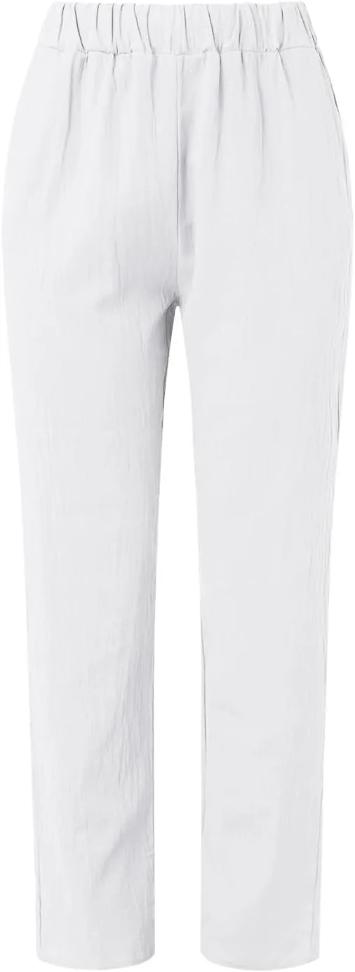 Summer Pants for Women 2024 Casual Dressy Linen Beach Drawstring Capri Crop Pants 2024 Elastic Waist Crop Trousers