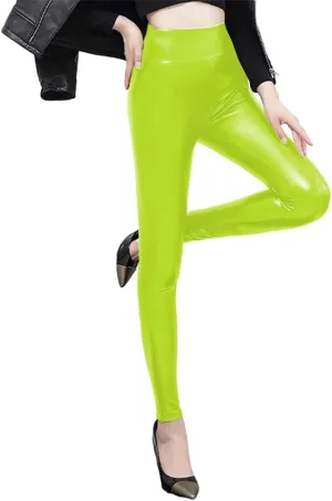 Summer Women Faux Leather Matte Solid Pants High Waist Elastic Band Butt Lift Sexy Stretch Trousers Custom Slim Leggings