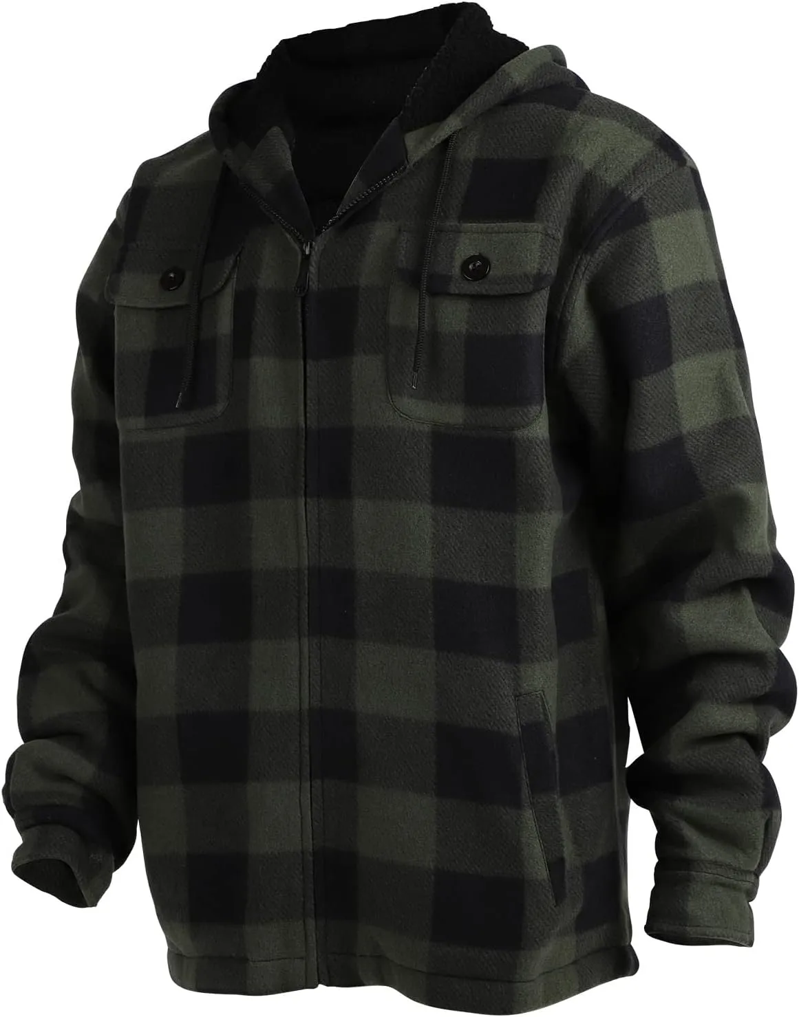 TanBridge Men's Flannel Plaid Jacket Full Zip Fleece Flannel Sherpa Hoodies Heavyweight Fleece Lined Warm Coat