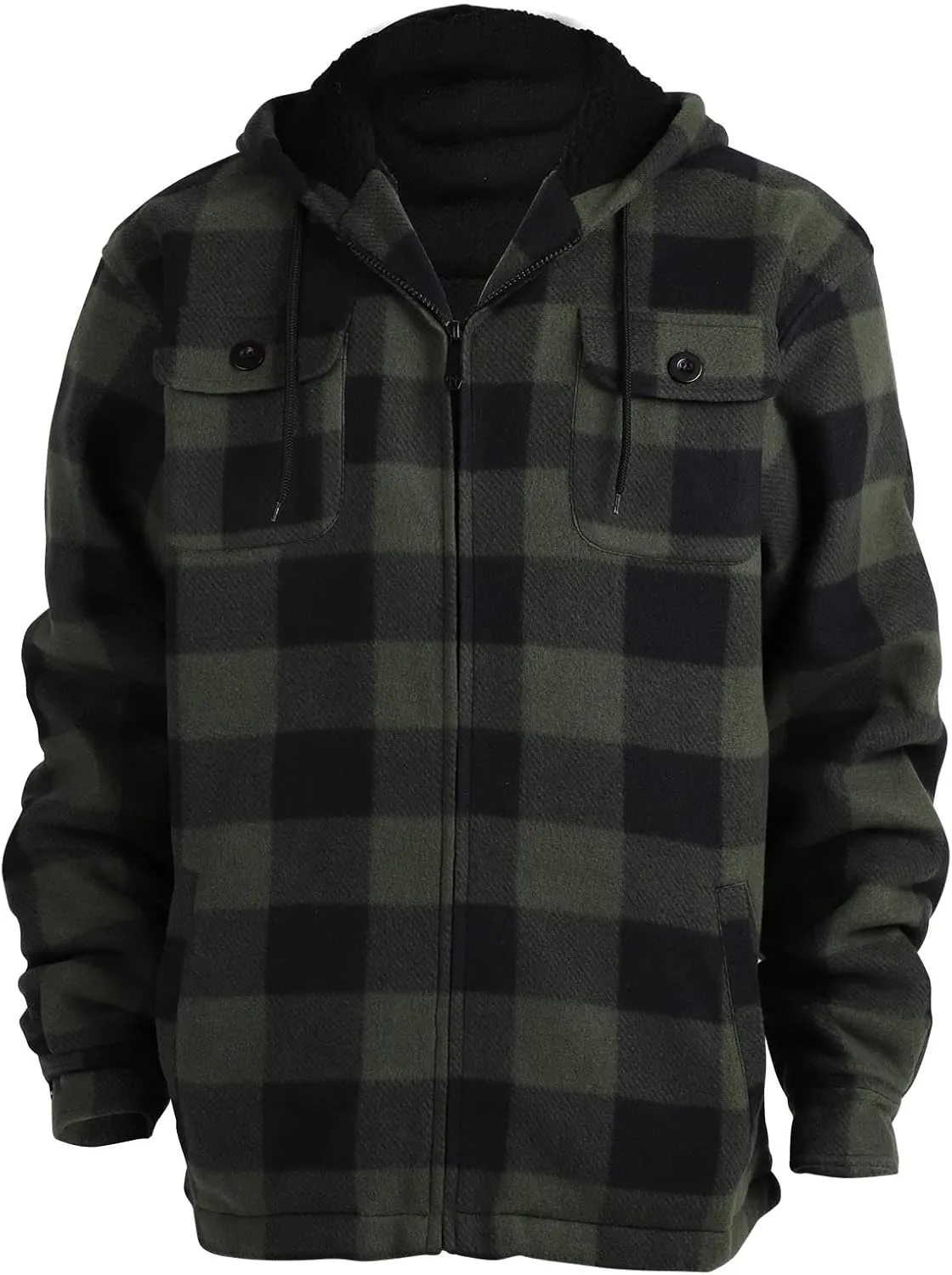 TanBridge Men's Flannel Plaid Jacket Full Zip Fleece Flannel Sherpa Hoodies Heavyweight Fleece Lined Warm Coat