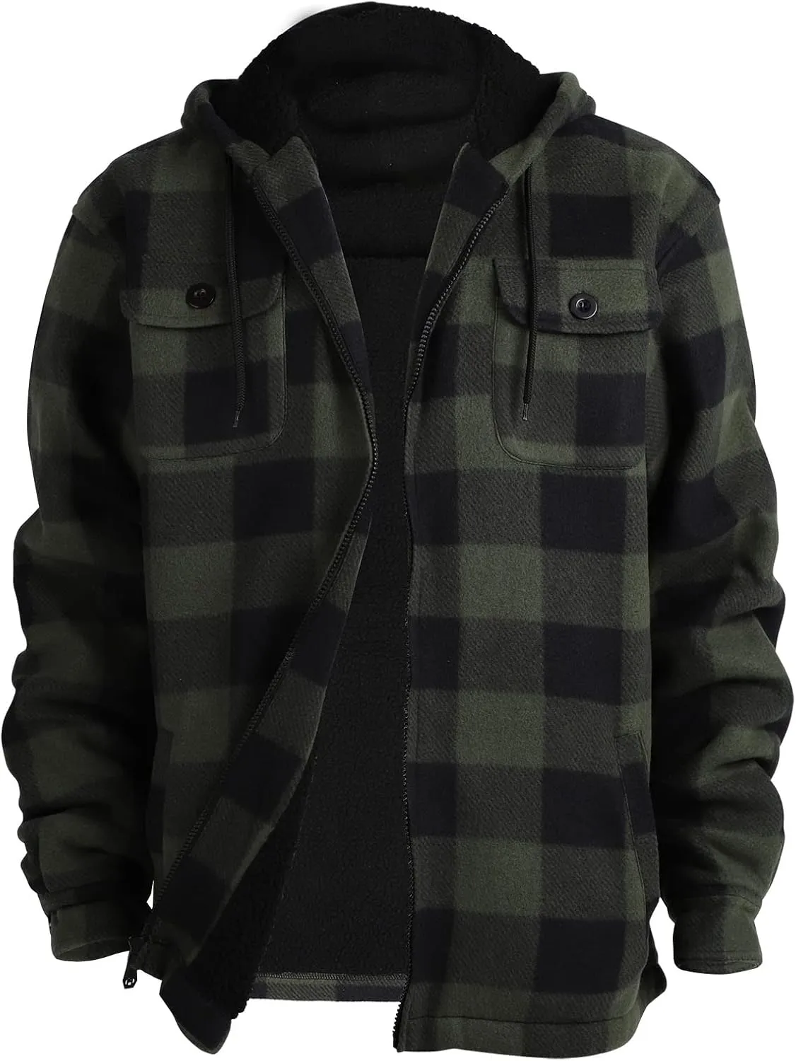 TanBridge Men's Flannel Plaid Jacket Full Zip Fleece Flannel Sherpa Hoodies Heavyweight Fleece Lined Warm Coat