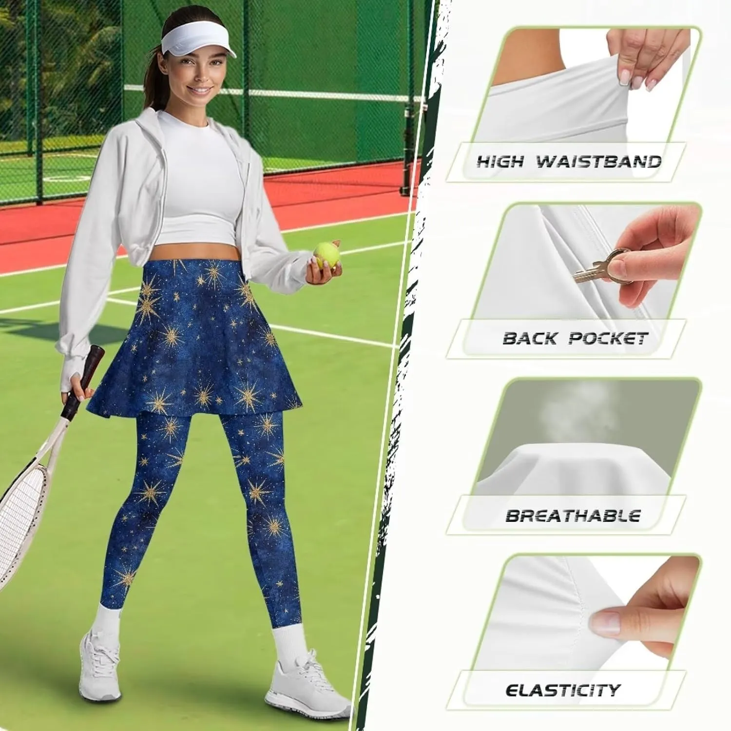 Tennis Skirt with Leggings for Women Active Sport Running Skort Pants Slim Fit Workout Trousers