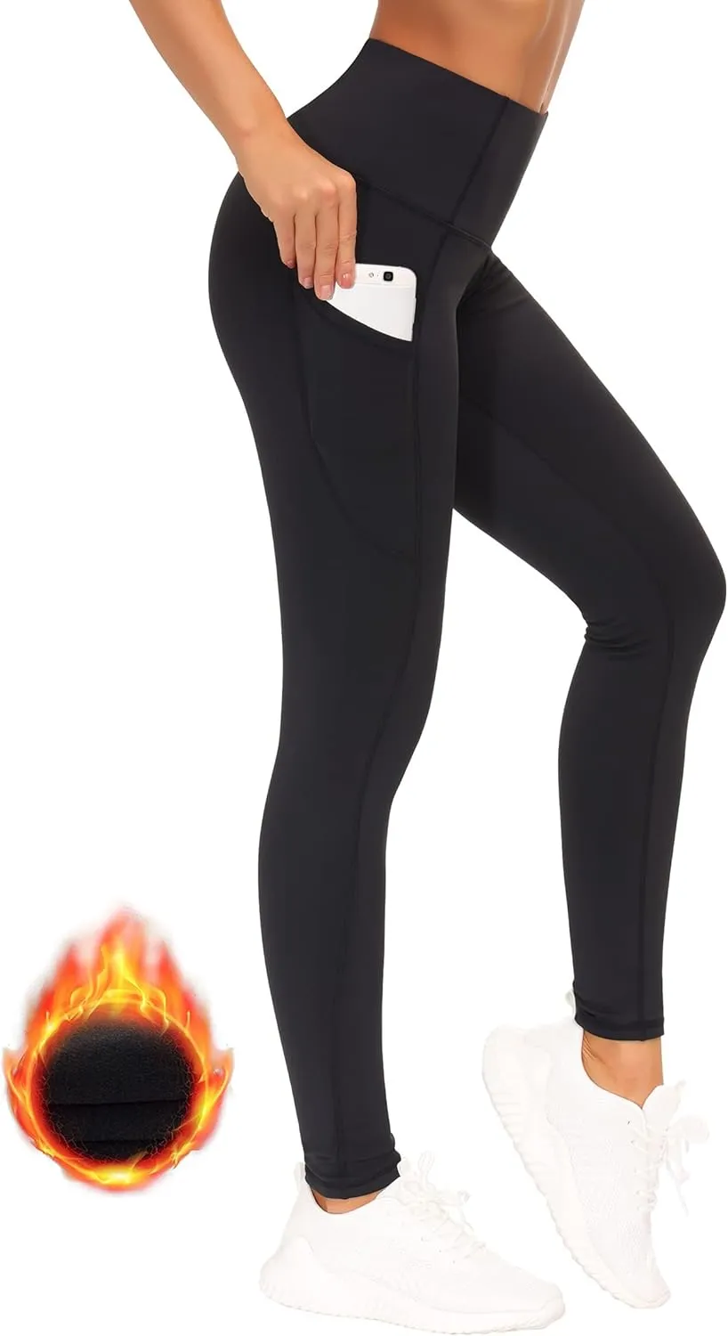 THE GYM PEOPLE Thick High Waist Yoga Pants with Pockets Fleece Lined Tummy Control Workout Leggings for Women