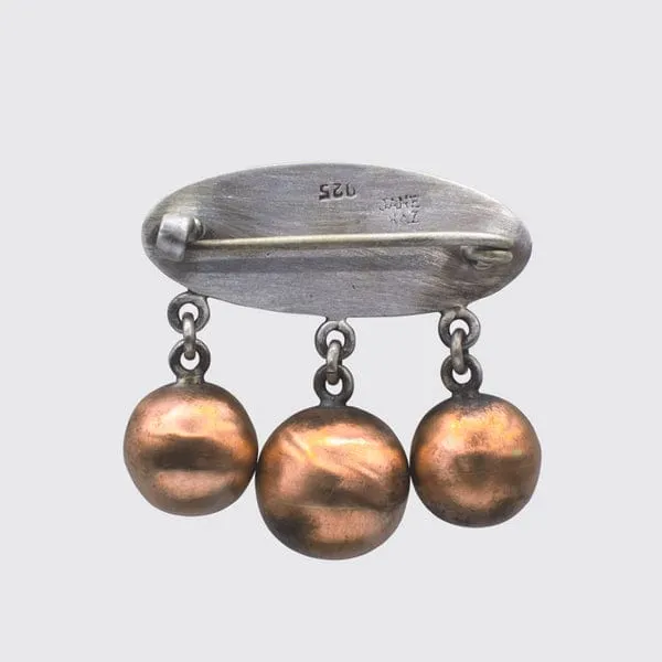 Three Copper Ball on Oxidized Silver Oval Pin