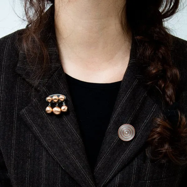 Three Copper Ball on Oxidized Silver Oval Pin