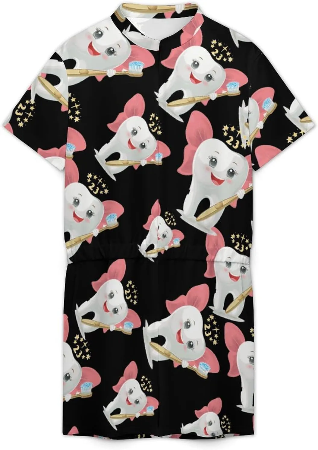 Tooth Fairy Mens Short Sleeve Rompers Printed Slim Fit One Piece Jumpsuit with Pocket