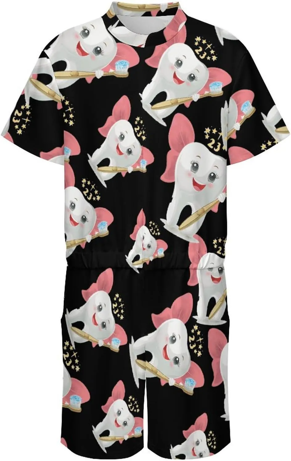 Tooth Fairy Mens Short Sleeve Rompers Printed Slim Fit One Piece Jumpsuit with Pocket