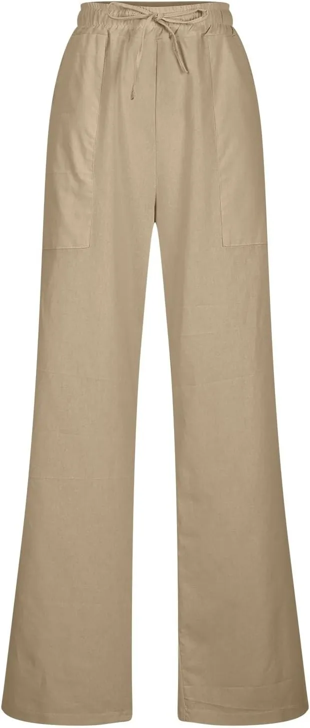 Trendy Pants for Women,Wwomens Casual Summer 2025 Drawstring Elastic High Waist Pant Comfy Solid Color Trouser