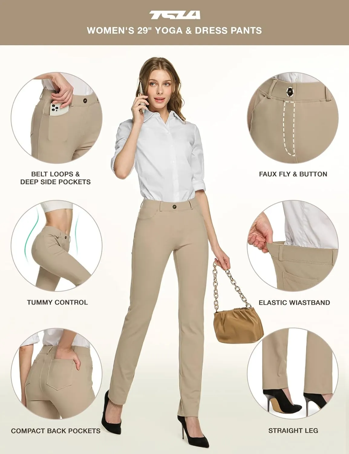TSLA Women's Yoga & Dress Pants, Office Business Casual Work Slacks, Stretch Straight Leg/Bootcut Pants with 4 Pockets