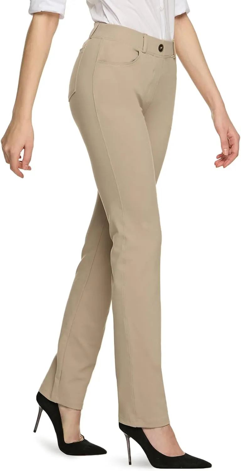 TSLA Women's Yoga & Dress Pants, Office Business Casual Work Slacks, Stretch Straight Leg/Bootcut Pants with 4 Pockets
