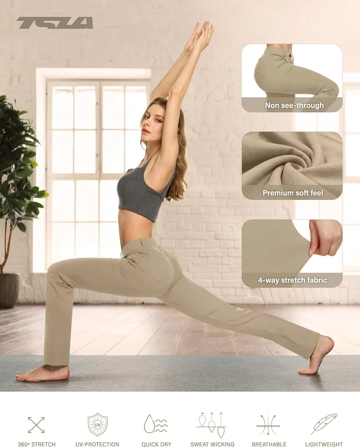 TSLA Women's Yoga & Dress Pants, Office Business Casual Work Slacks, Stretch Straight Leg/Bootcut Pants with 4 Pockets