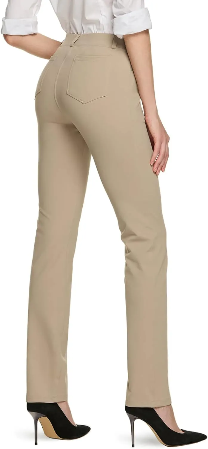TSLA Women's Yoga & Dress Pants, Office Business Casual Work Slacks, Stretch Straight Leg/Bootcut Pants with 4 Pockets