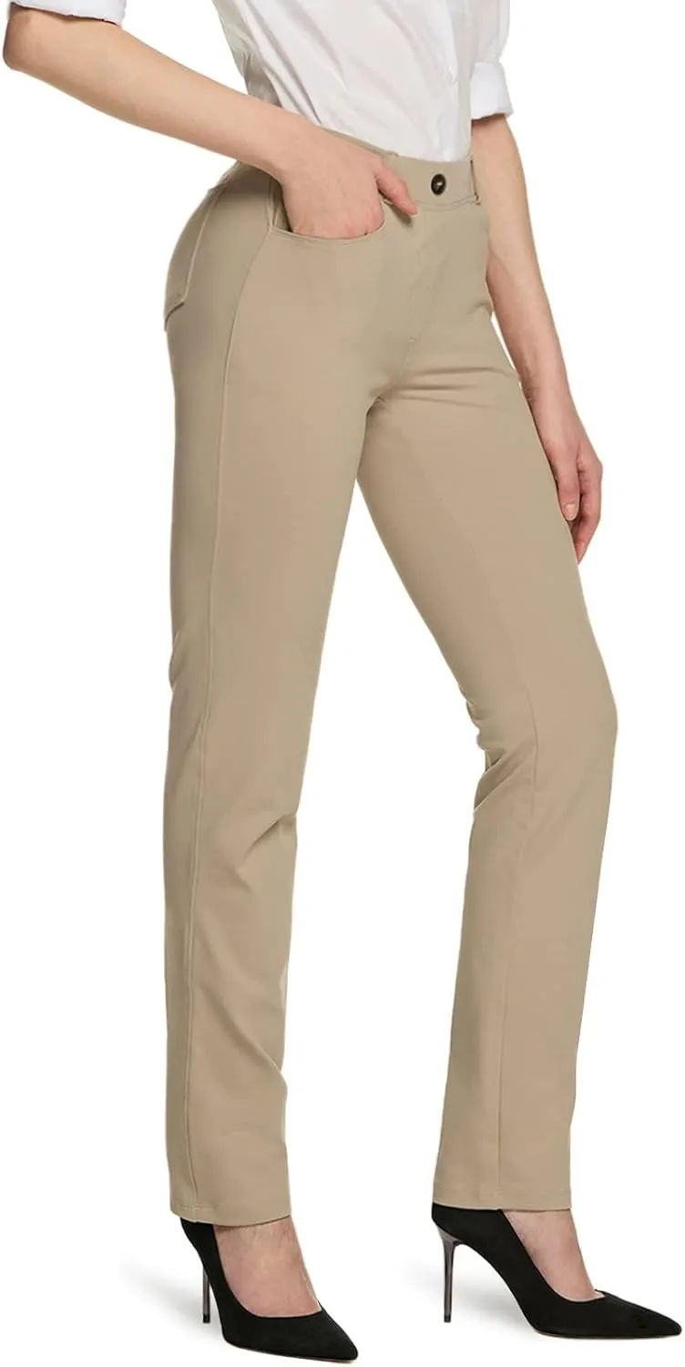 TSLA Women's Yoga & Dress Pants, Office Business Casual Work Slacks, Stretch Straight Leg/Bootcut Pants with 4 Pockets