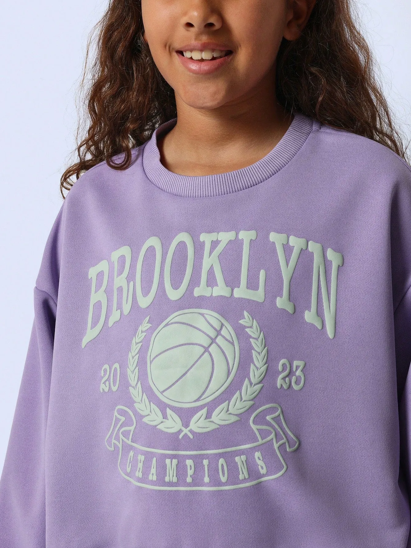 Tween Girls Comfy Lilac Vintage Sweatshirts With Puff Graphic Print