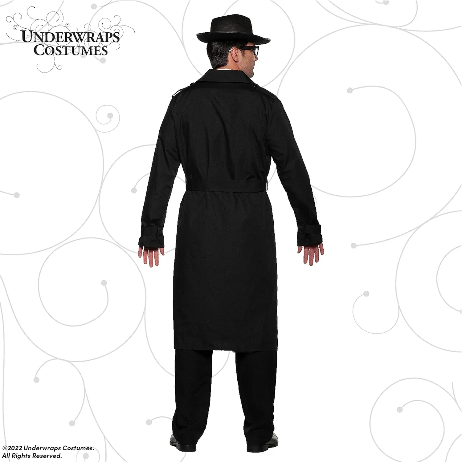 UNDERWRAPS Mens Black Trench Coat - Spy Coat Adult Halloween Costume for Men