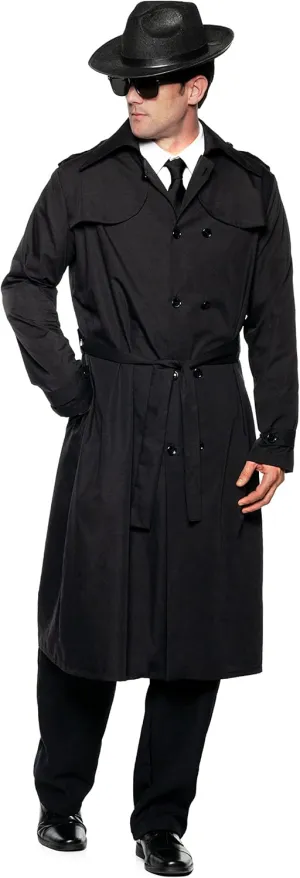 UNDERWRAPS Mens Black Trench Coat - Spy Coat Adult Halloween Costume for Men