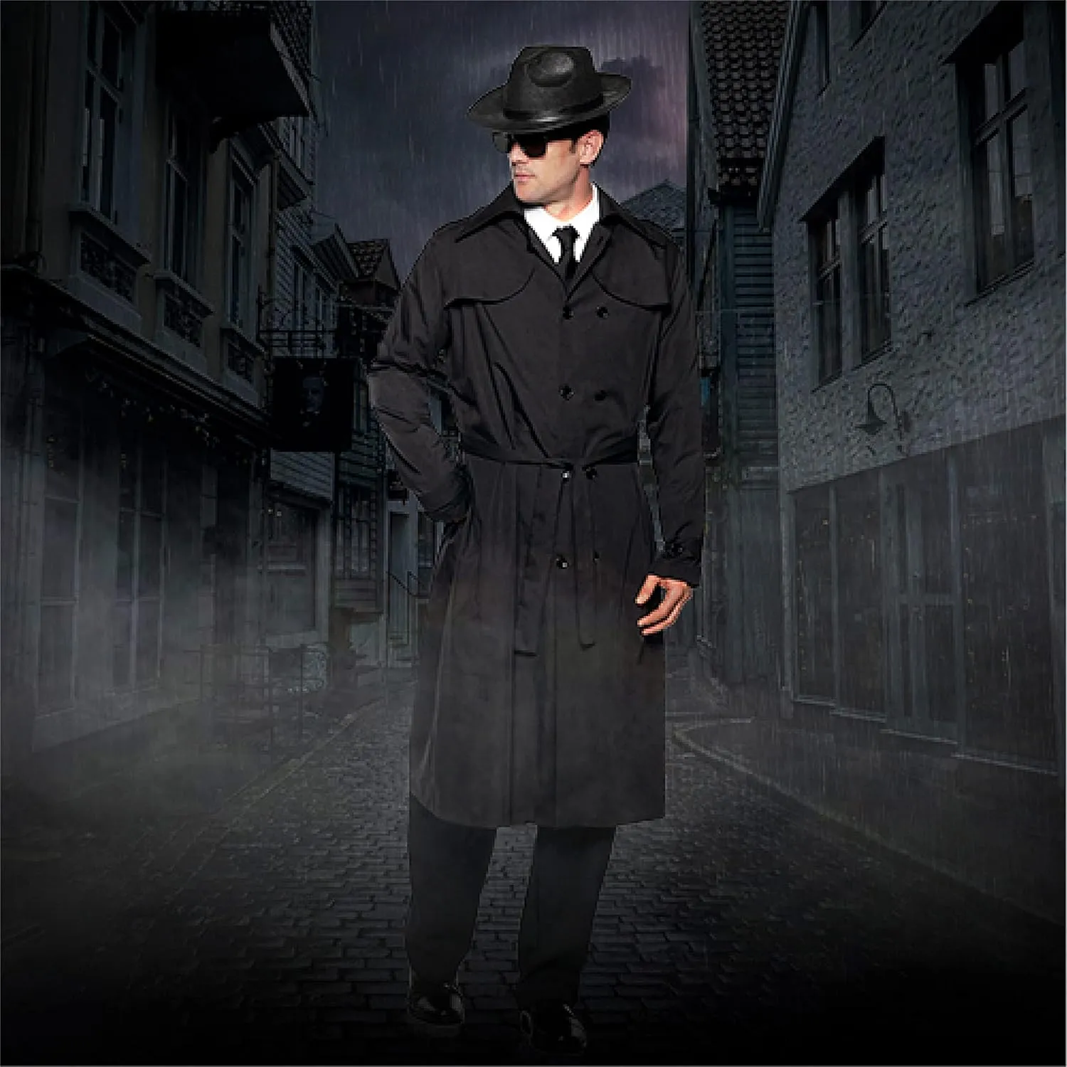 UNDERWRAPS Mens Black Trench Coat - Spy Coat Adult Halloween Costume for Men