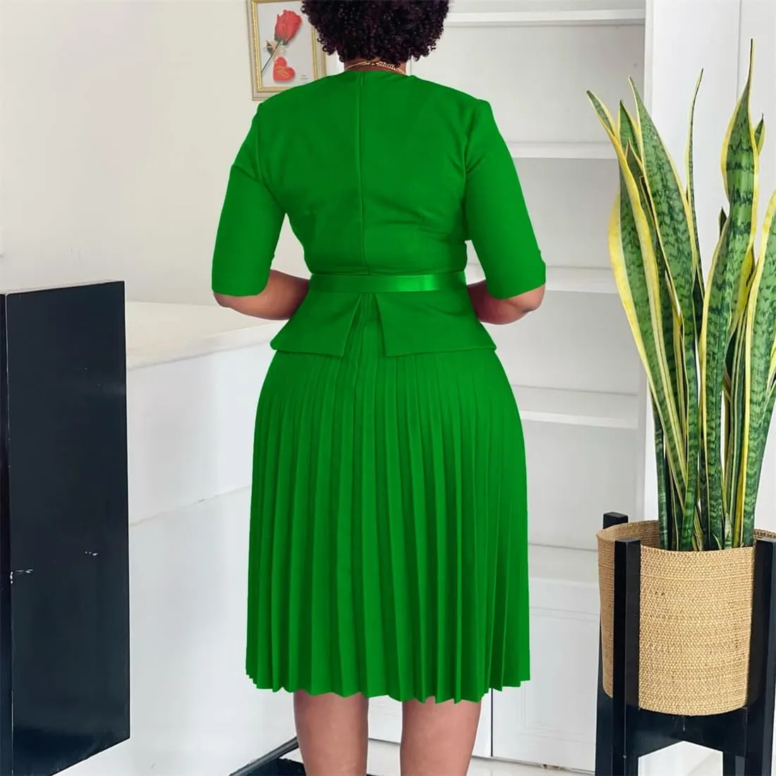 Useagrey Midi Dress for Women Pencil Dress Fashion Work Dress Elegant High Waist Ruched Pleated Church Dress