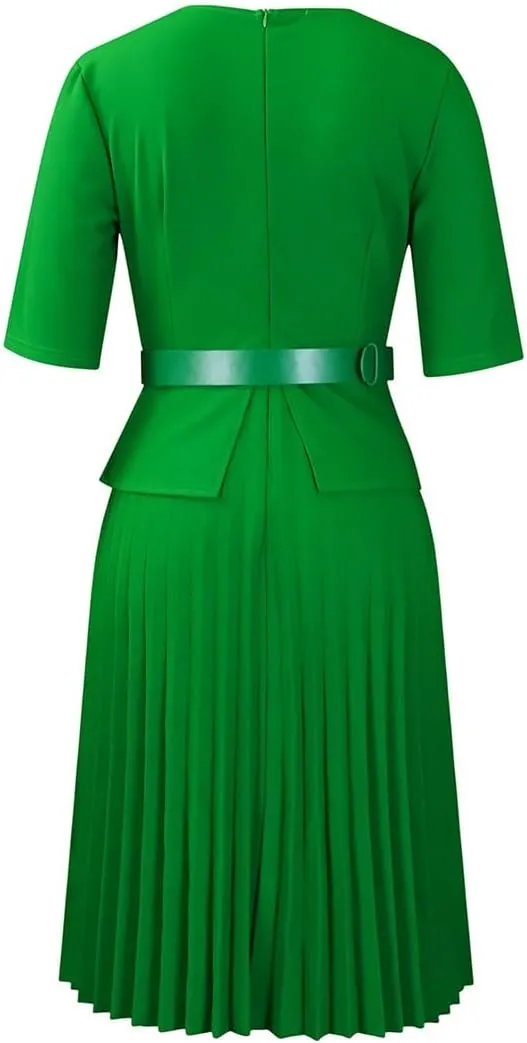 Useagrey Midi Dress for Women Pencil Dress Fashion Work Dress Elegant High Waist Ruched Pleated Church Dress