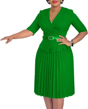 Useagrey Midi Dress for Women Pencil Dress Fashion Work Dress Elegant High Waist Ruched Pleated Church Dress