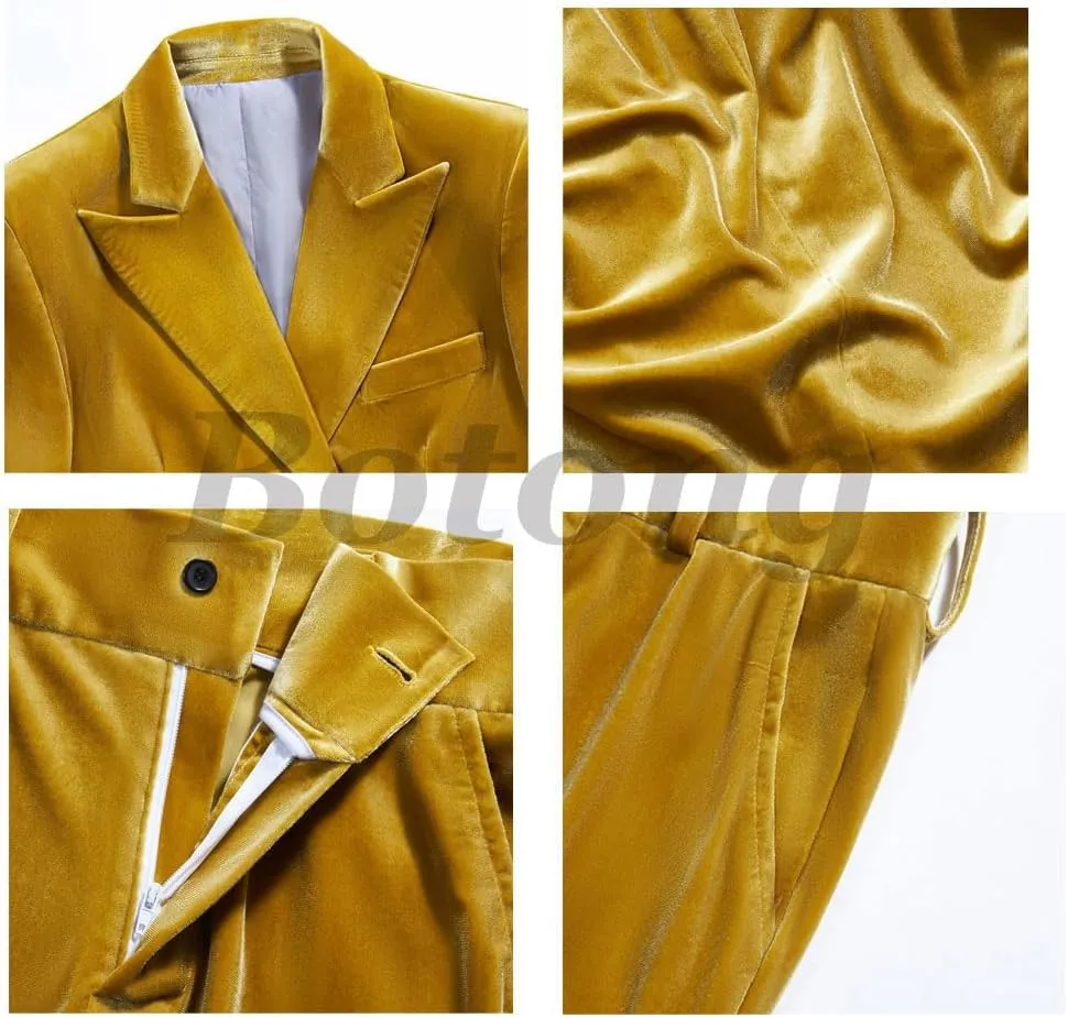 Velvet Pant Suit for Women 3 PC Peak Lapel Office Work Suit Business Suit Blazer Vest Pants Prom Suit