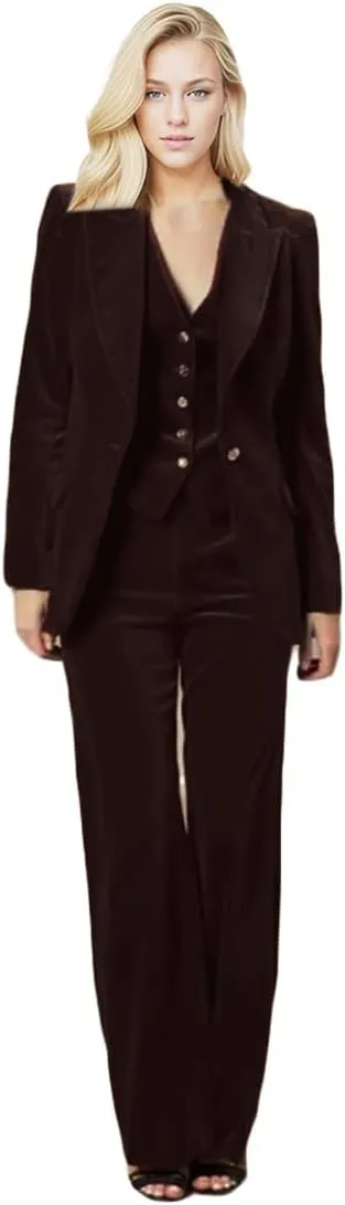 Velvet Pant Suit for Women 3 PC Peak Lapel Office Work Suit Business Suit Blazer Vest Pants Prom Suit