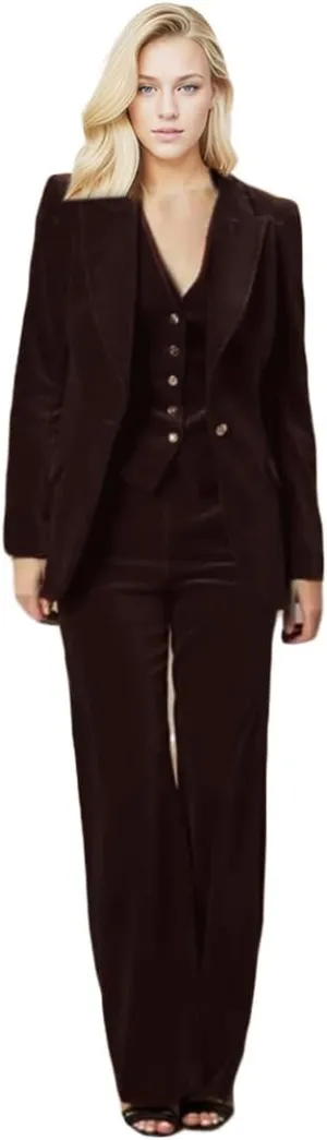 Velvet Pant Suit for Women 3 PC Peak Lapel Office Work Suit Business Suit Blazer Vest Pants Prom Suit