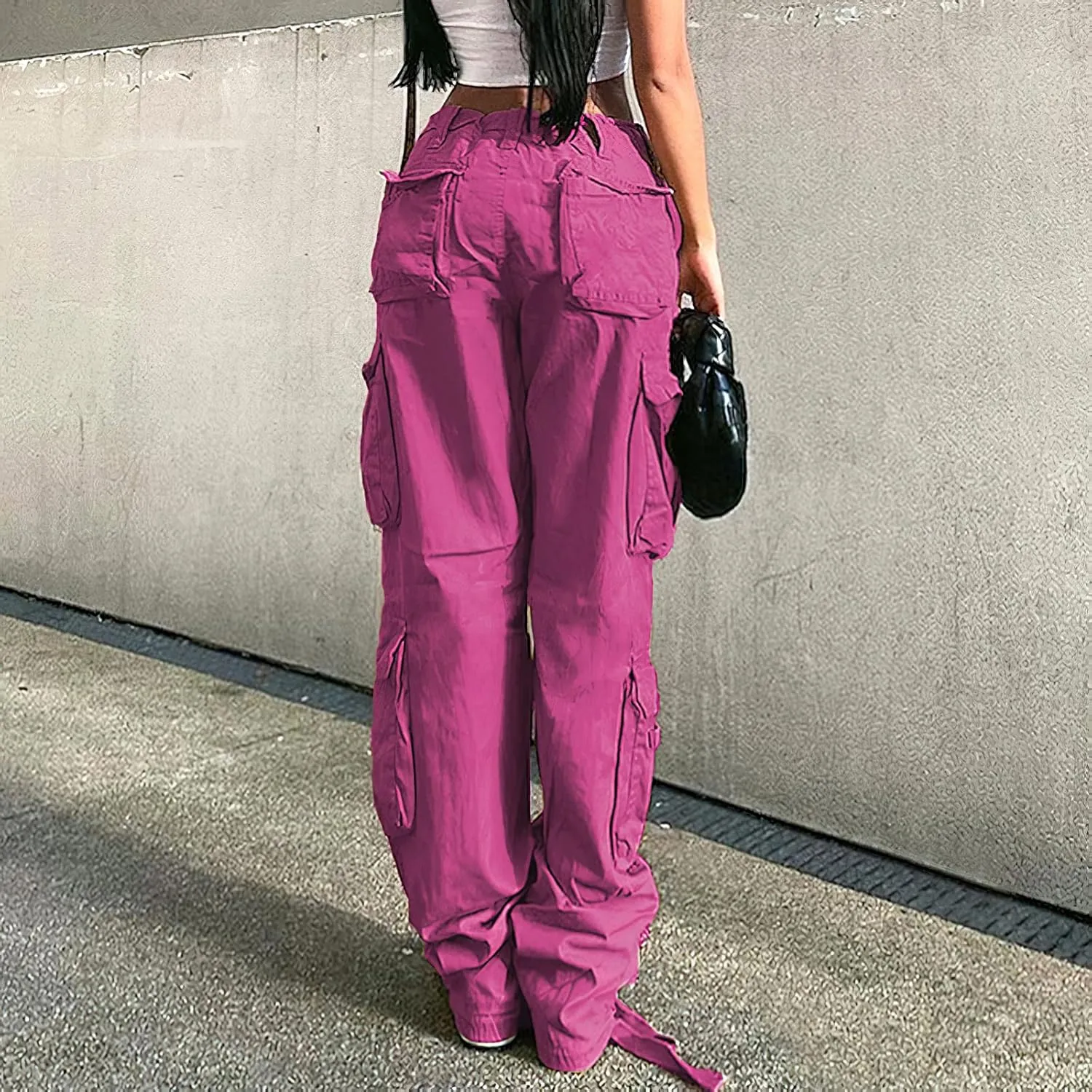 Viatabuna Women's High Rise Straight Leg Y2K Streetwear Cargo Pants Baggy Boyfriend Pants with Pocket