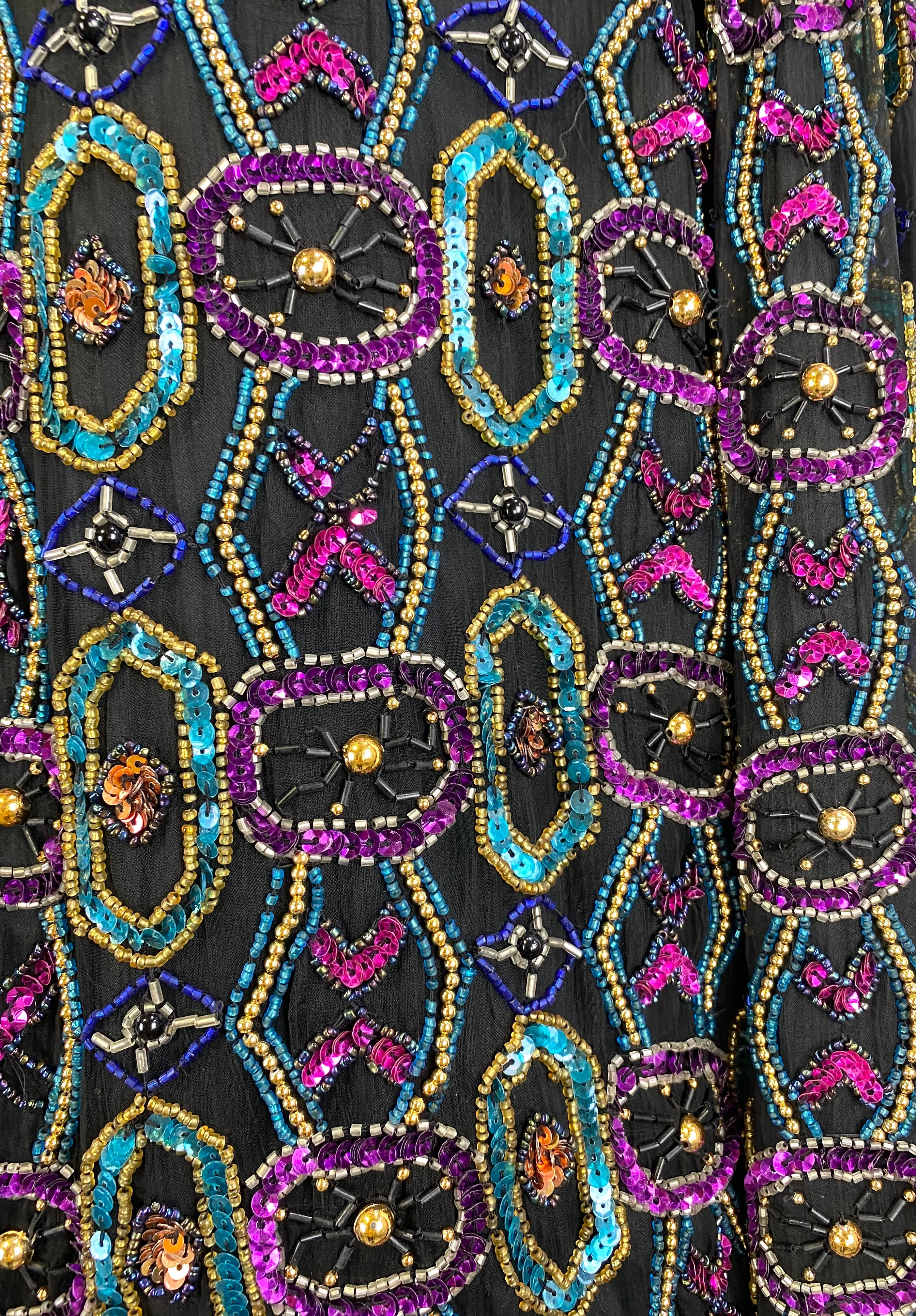 Vintage 1980s Black Beaded Sequin Cardigan Jacket, Papell Boutique, Medium