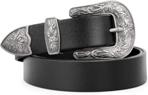 WERFORU Women PU Leather Belt for Jeans- Western Vintage Ladies Boho Waist Belt for Dress
