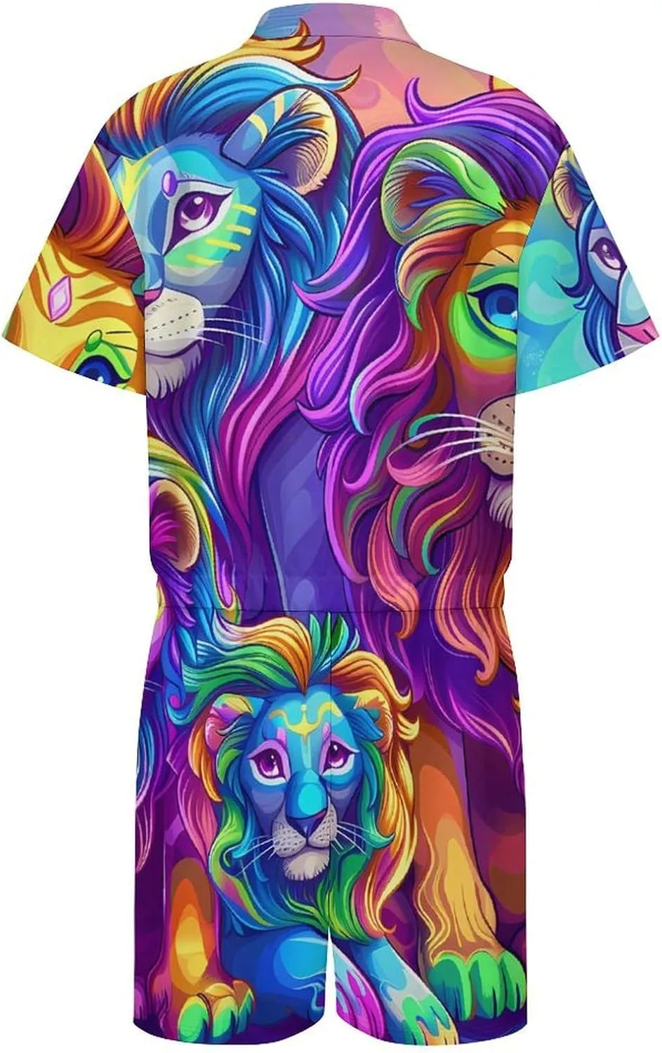 Wild Animals Lion Mens Short Sleeve Rompers Printed Slim Fit One Piece Jumpsuit with Pocket