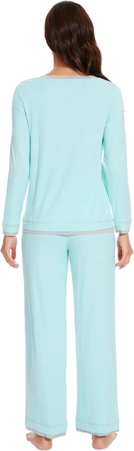 WiWi Viscose from Bamboo Pajamas Sets for Women Soft Tops with Pants Sleepwear V-neck Pj Set with Pockets S-XXL