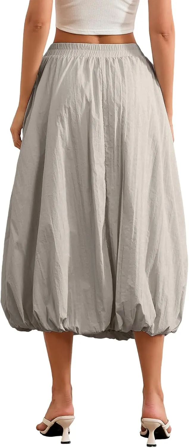 Women Boho Floral Long Maxi Skirt Vintage High Waist A-Line Midi Skirt Tiered Pleated Swing Skirt with Pockets
