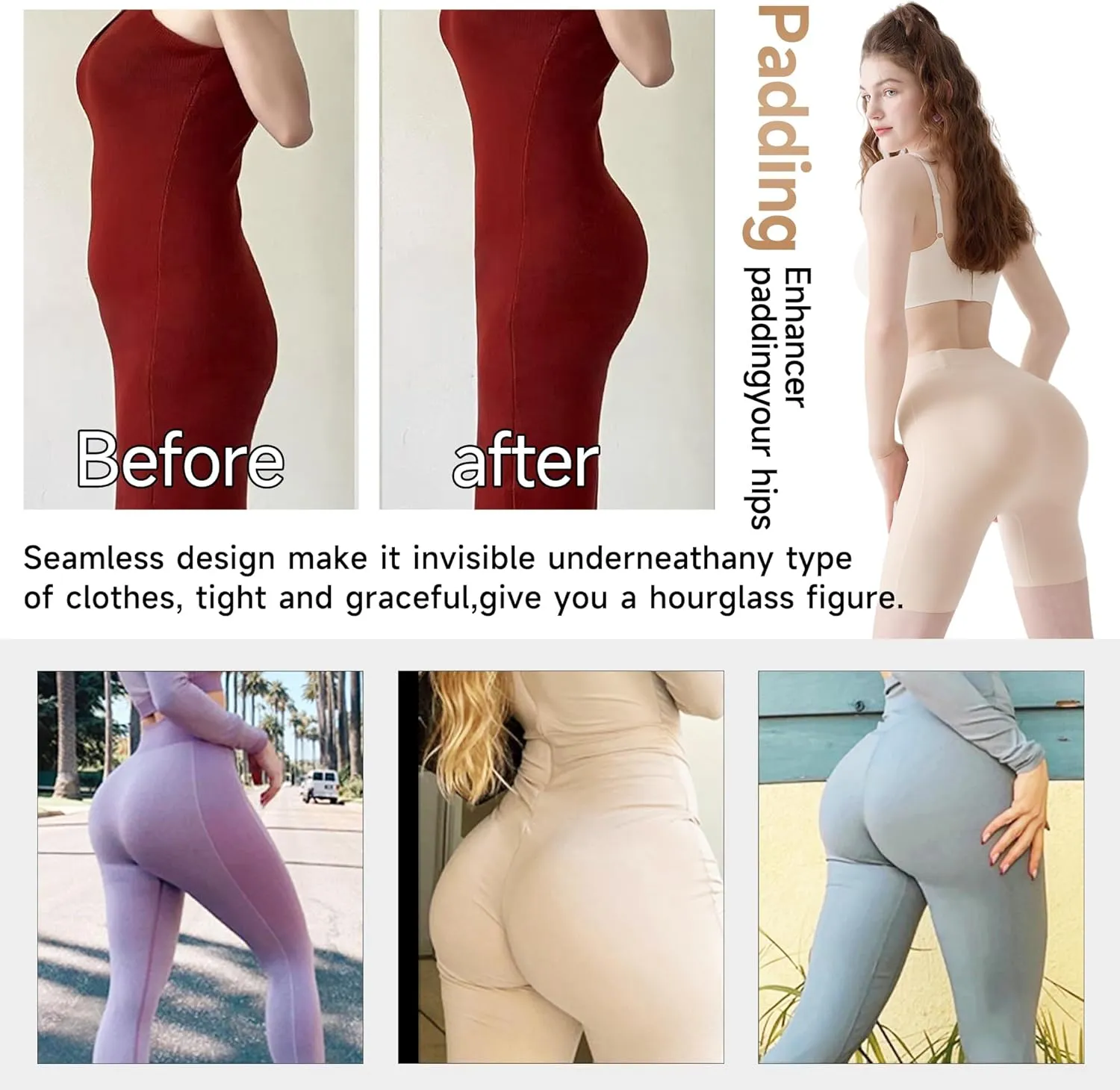 Women Butt Lifter Padded Hip Enhancer Seamless Underwear High Waist Control Shorts with Removable Hip Padded